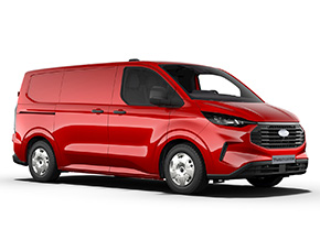 Roter Transporter im Profil, modern gestaltet, mit eleganten Linien und großen Fensterflächen.